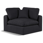 Meridian Furniture - Comfy Beige Linen Textured Fabric Modular Chair, Black, Linen Textured Fabric, Corner Chair - Give your space a whole new look with this black Comfy linen textured fabric corner chair. This handsome chair fits nicely with other items in the Comfy collection and is a versatile seating option designed for adaptability, comfort and style. Wrapped in rich black durable linen textured fabric upholstery, this chair offers a plush embrace of overstuffed down feather cushions, carefully crafted to deliver the highest level of comfort. The perfect seat for creating an oasis for relaxation, this chair has thick foam surrounding its frame for added support and coziness.