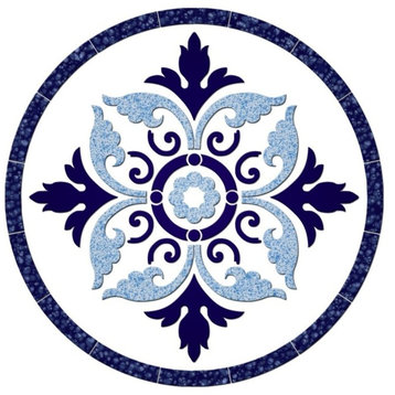 Flower Medallion Ceramic Swimming Pool Mosaic 24"x24", Blue