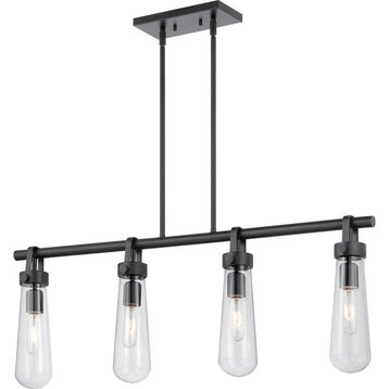 Nuvo Beaker 4-Light Trestle Fixture With Clear Glass, Aged Bronze, 60-5365