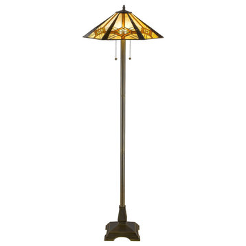 Serena d'italia Tiffany 2-Light Hex Mission 58" Bronze Floor Lamp