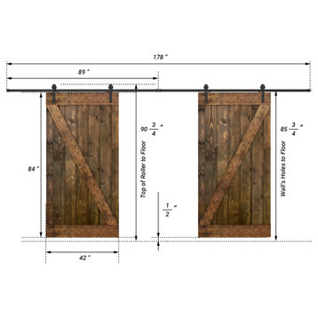 Solid wood barn door Made-In-USA with Hardware Kit(DIY), Dark Brown, 84x84"h