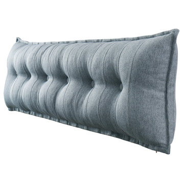 Button Tufted Body Positioning Pillow Headboard Alternative Linen Blend Grey, 71x20x3 Inches