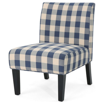 GDF Studio Kendal Fabric Grand Accent Chair, Blue Checkerboard/Matte Black