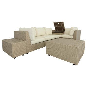 Shelter Island Outdoor Seating Set, Woven Khaki & Oyster Fabric & Brown/Sand