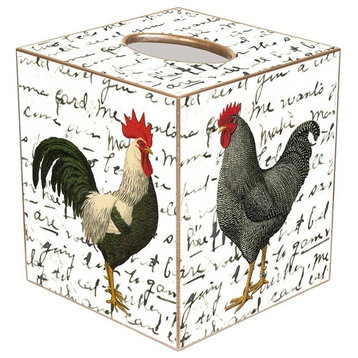 TB169 - Roosters On Script Tissue Box Cover