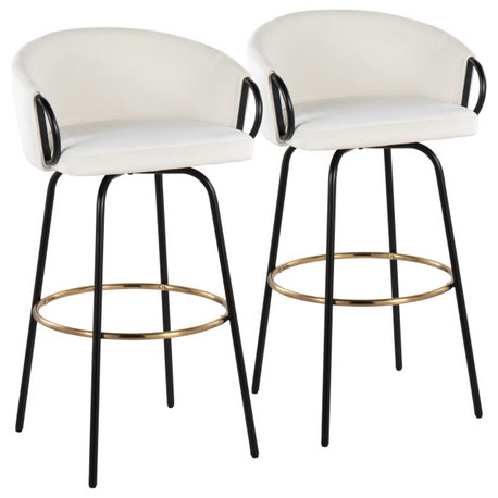 Claire Barstool, Set of 2, Black Metal, Gold Metal, Cream Velvet