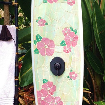 Surfboard shower, mosaic