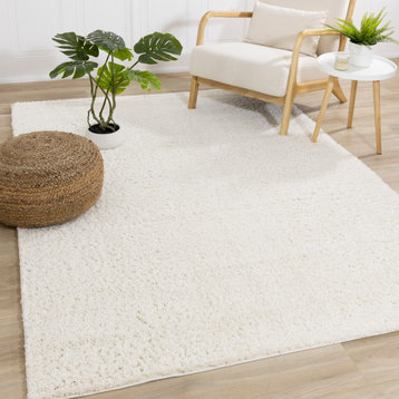 Taylor Collection Plush White Shag Area Rug, 5'3"x7'7"