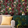 Flowers and Leaves Floral Wallpaper, 57Sq.ft Double Roll, Burgundy, Double Roll