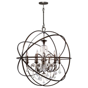 Solaris 6-Light 42" Industrial Chandelier in English Bronze with Clear Hand Cu