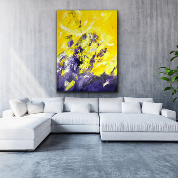 yellow and purple 36x48 inches modern abstract original contemporary art