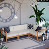 Lounge Sectional Sofa Chair Set, White Natural, Wood, Modern, Outdoor Patio