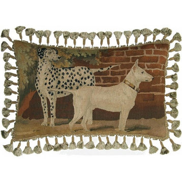 Aubusson Throw Pillow 16" X 24" Two Dogs Dalmation Handwoven Wool
