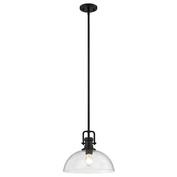 Seeded Glass Black Pendant Light 13-Inch Wide