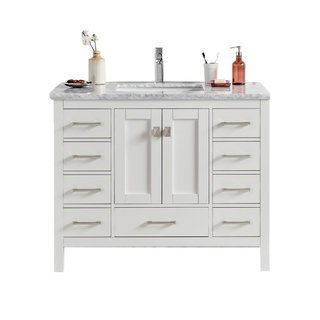 Eviva Hampton 36 x 18 White Transitional Bathroom Vanity with White Carrara Top