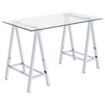OSP Home Furnishings - Middleton Desk With Clear Glass Top and Chrome Base - Start a style trend with our Middleton Writing Desk. The visually exciting, chrome architectural frame, pairs beautifully with the heavy 8mm beveled glass top and chrome standoff detailing that floats the glass top above the frame creating an eclectic aesthetic that will elevate any decor. Arrange the ideal spot to check emails or write a quick note to a friend. Create a home office with high style or make use of that corner of the family room that needs a sophisticated uplift. Easy, quick assembly for instant gratification and hassle-free enjoyment.
