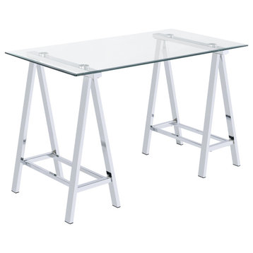 Middleton Desk With Clear Glass Top and Chrome Base