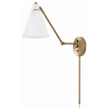 Bradley 1-Light Wall Sconce, Aged Brass and White