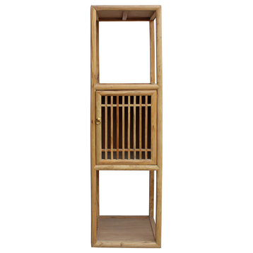 Chinese Raw Wood Slim Narrow Tall Open Display Storage Corner Cabinet cs2250