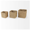 Copenhagen Medium Brown Square Twisted Seagrass Square Baskets, 3-Piece Set