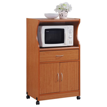 Pemberly Row Microwave Kitchen Cart in Cherry