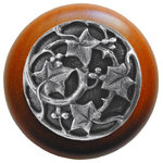 Notting Hill Decorative Hardware - Ivy With Berries Wood Knob, Antique Brass, Cherry Wood Finish, Antique Pewter - Projection: 1-1/8"