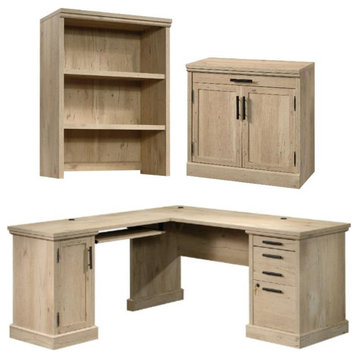 Home Square 3-Piece Set with L-Shaped Desk & Hutch & Library Base Storage Stand
