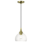Livex Lighting Inc. - 1 Light Antique Brass Glass Pendant, Polished Brass Finish Accents - This single pendant from the Glendon collection has understated elegance. It features minimal details, clear curved glass with an antique brass finish and can fit into any decor.