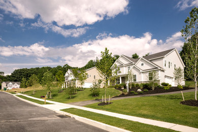 Mid-sized arts and crafts gray two-story mixed siding house exterior photo in Philadelphia