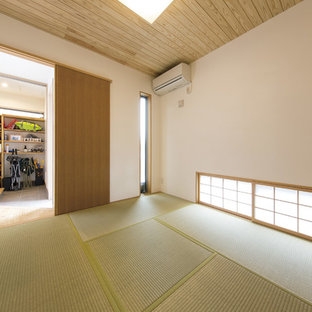 Inspiration för ett funkis separat vardagsrum, med ett finrum, vita väggar och tatamigolv