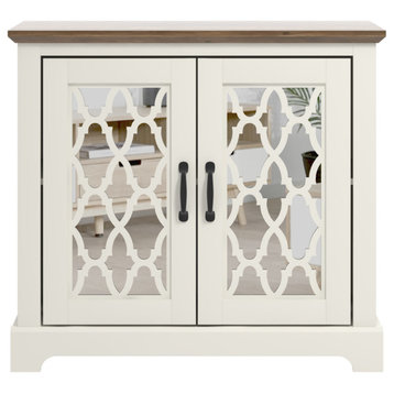 Heron Accent Cabinet With 2 Doors, Ivory With Knotty Oak