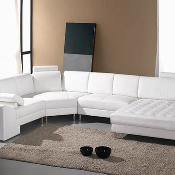 White Leather Sectional Sofas with Adjustable Headrests