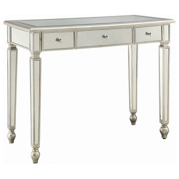 Contemporary Console Table, Mirrored Design & 3 Spacious Drawers, Antique Silver