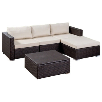 GDF Studio Tammy Rosa Outdoor 3 Seat Wicker Couch Set With Storage Coffee Table
