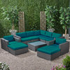 GDF Studio St. Tropez Outdoor Wicker Chat Set With Water Resistant Cushions, Gra