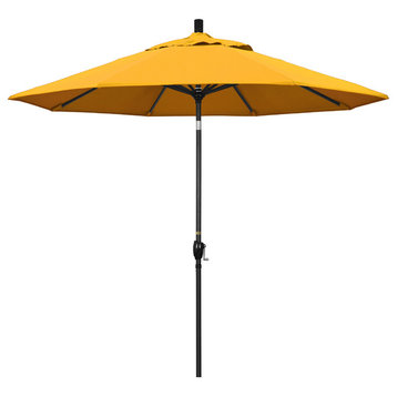 9' Matted Black Push-Button Tilt Crank Aluminum Umbrella, Yellow Pacifica