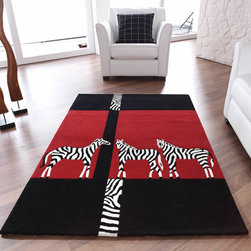 Kalahari Zebra Rugs in Black and Red - Floor Rugs