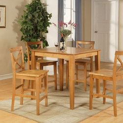 36" Square Pub Set Counter Height Table with 4 wood seat chairs in Oak Finish SK - Dining Sets