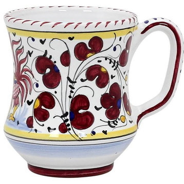 Mug Deruta Majolica Orvieto Rooster Concave Red Ceramic Handmade