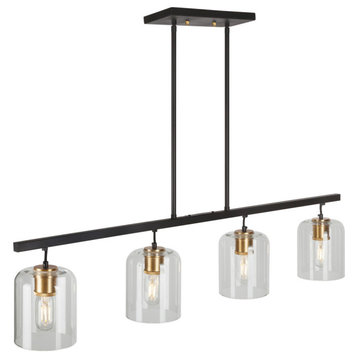 4-Light Linear Chandelier, Black and Soft Gold