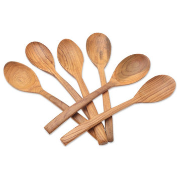 NOVICA Warm Memory, Teak Wood Spoons  (Set Of 6)