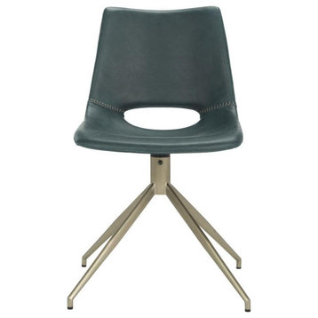 Yates Midcentury Modern Leather Swivel Dining Chair set of 2 Blue / Brass