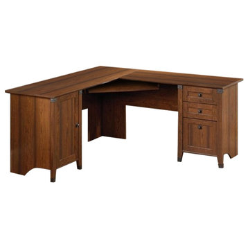 Pemberly Row Contemporary Wood L Shaped Computer Desk in Washington Cherry