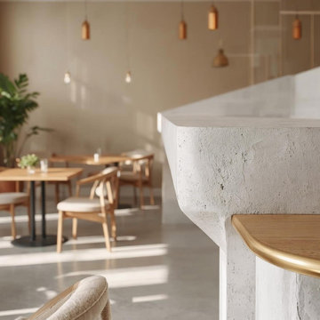 Cafenea Minimalistă – Spațiu Comercial în Stil Warm Contemporary