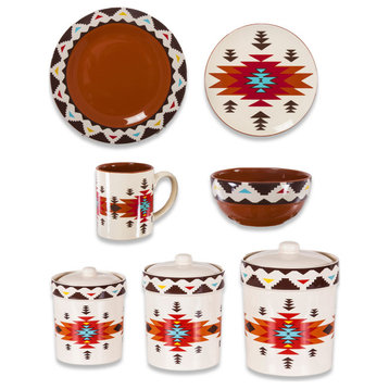 Del Sol Aztec Southwestern Dinnerware and Canister Set, 19 Piece