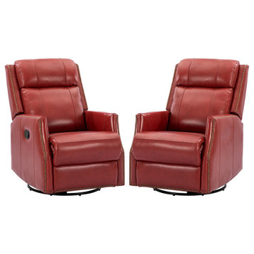 Genuine Leather Manual Swivel Recliner, Set of 2, Red