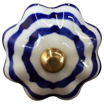 Knob-It Vintage Handpainted Ceramic Knobs, Set of 12, White/Blue/Copper