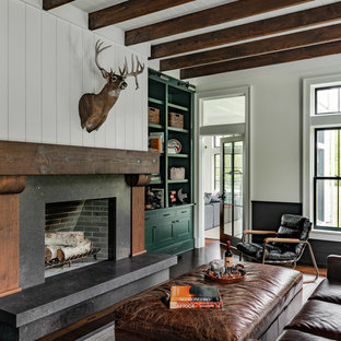75 Beautiful Farmhouse Dark Wood Floor Living Room Pictures