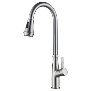 Pull Out Single Handle Two Function Deck Mounted Kitchen Faucet, Brushed Nickel
