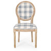 Lariya French Country Fabric Dining Chairs (Set of 2), Dark Blue Plaid + Natural, Four (4) Dining Chairs